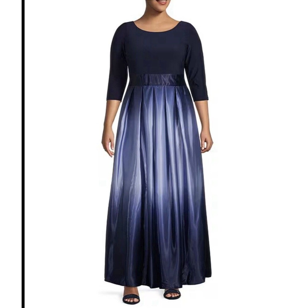 Ignite Evenings Size 14 Ombre Satin Ball Gown Navy Blue Formal Dress Maxi